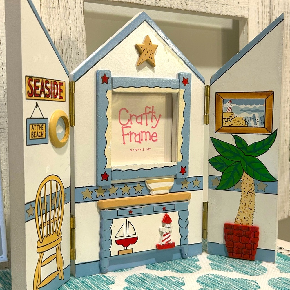 VTG Nautical Theme Picture Frame Folding Screen Interior Summer Home Decor